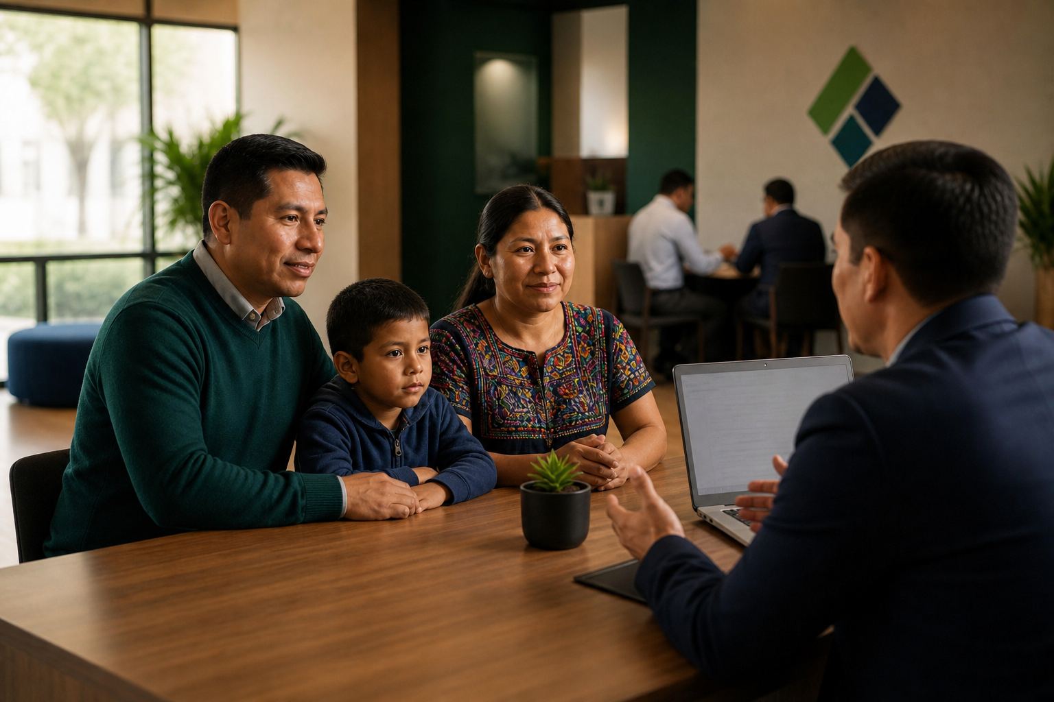 Familia en asesoría de ahorro